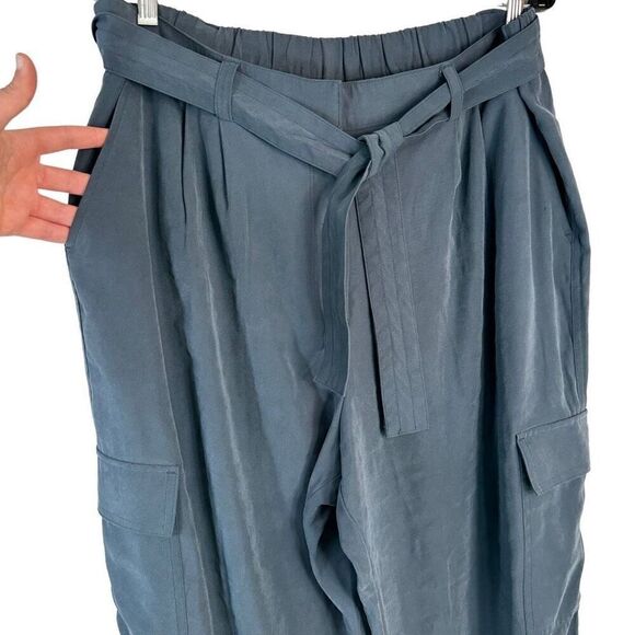 Nine West Teal Gray Tapered Leg Casual Cargo Pants w Self Tie Waist Womens XL - Picture 3 of 10